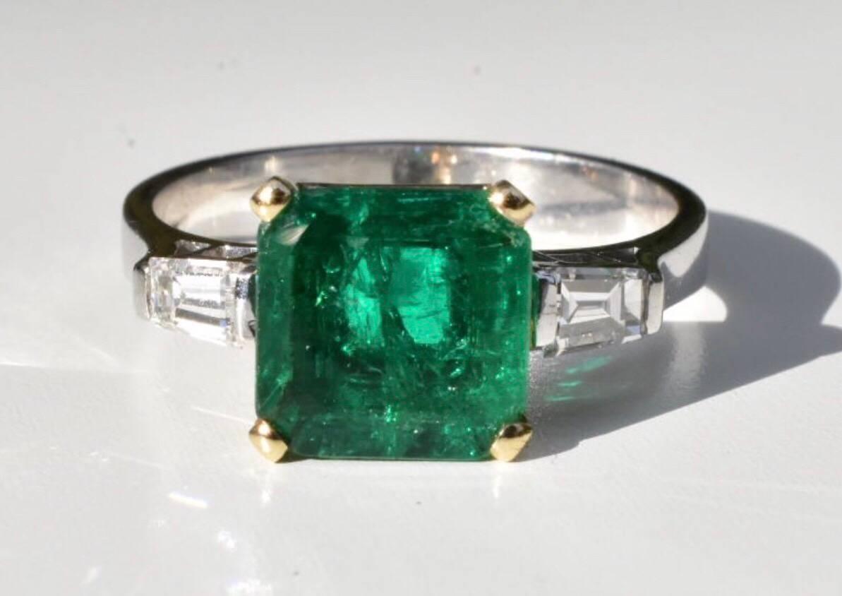 Emerald Cut Emerald and Diamond Ring For Sale