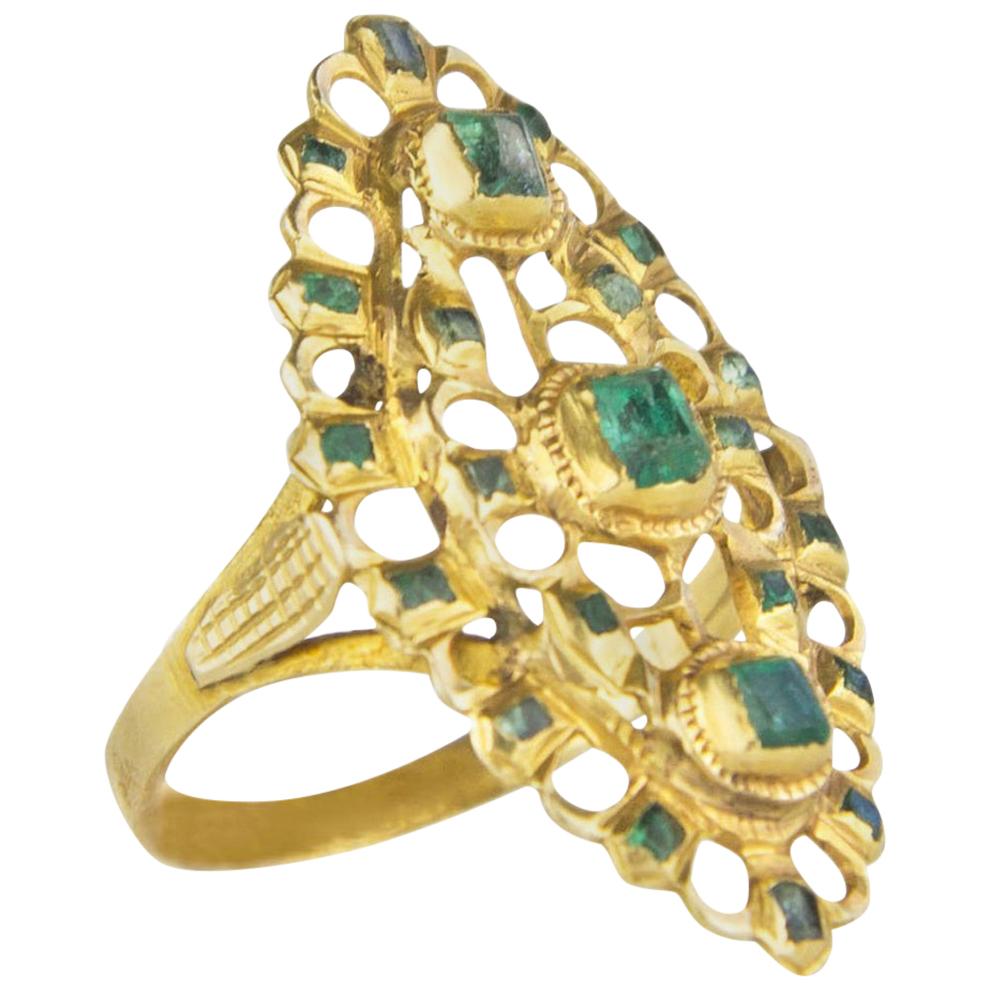 Emerald 0.40 Yellow Gold Victorian Cocktail Ring