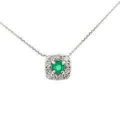 Emerald 0.51 CT & Diamond 0.65 CT Pendant Necklace In 14K White Gold