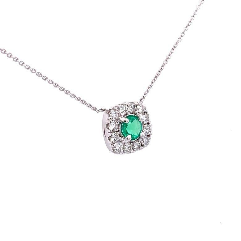 Modern Emerald 0.51 CT & Diamond 0.65 CT Pendant Necklace In 14K White Gold  For Sale