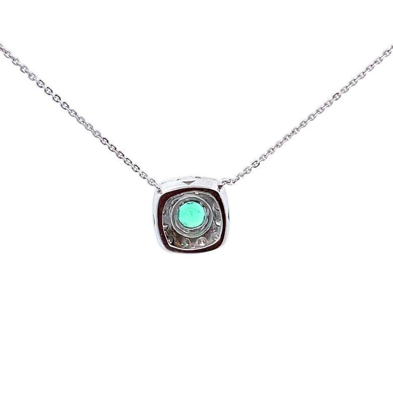 Emerald 0.51 CT & Diamond 0.65 CT Pendant Necklace In 14K White Gold  In New Condition For Sale In New York, NY