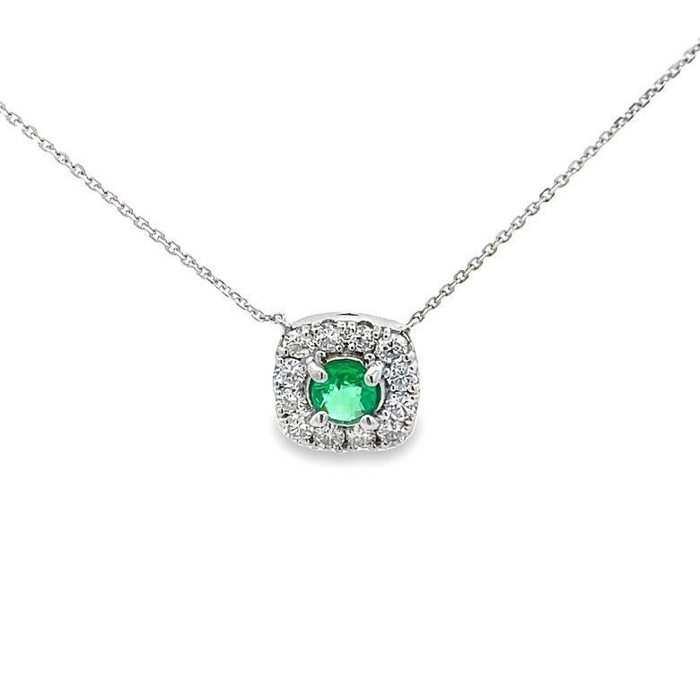 Emerald 0.51 CT & Diamond 0.65 CT Pendant Necklace In 14K White Gold  For Sale 1