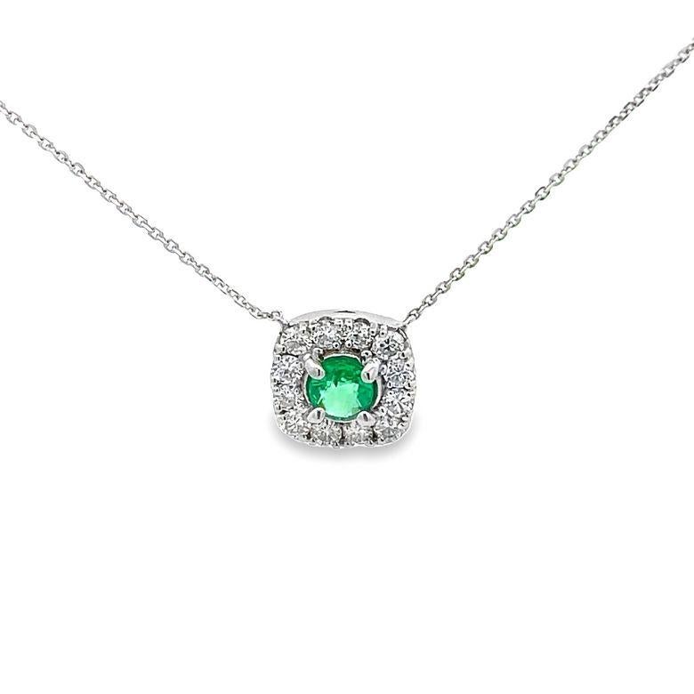 Smeraldo 0,51 CT e diamante 0,65 CT Collana con ciondolo in oro bianco 14K in vendita 1