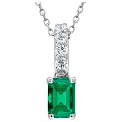 Fourteen Karat White Gold Pendant 0.85 Carat Emerald Diamond Drop Necklace 