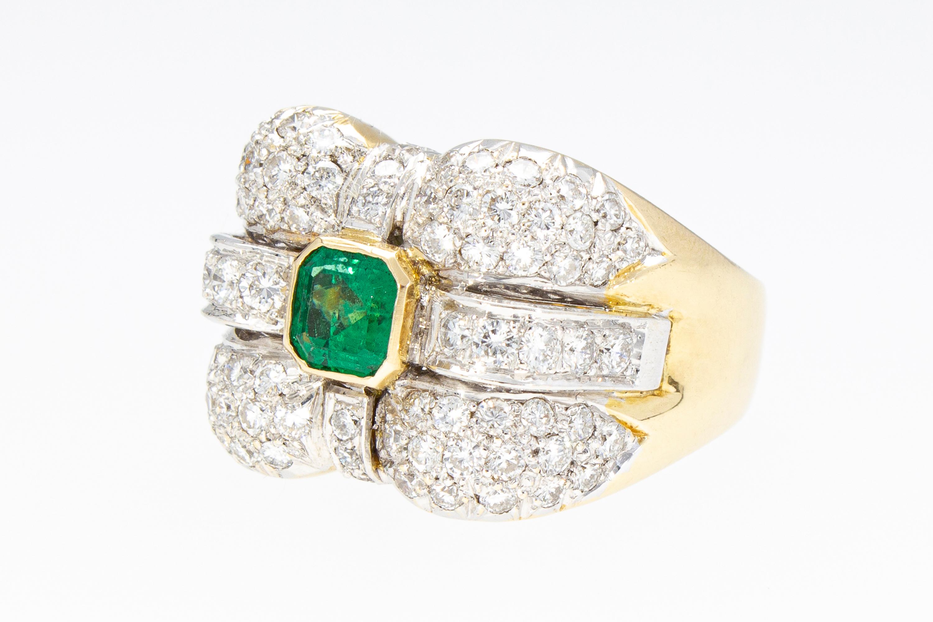Smeraldo 0,70 ct, Diamanti 1,60 ct. Anello a fascia contemporaneo.Oro 18 Kt. Made in Italy in vendita 7