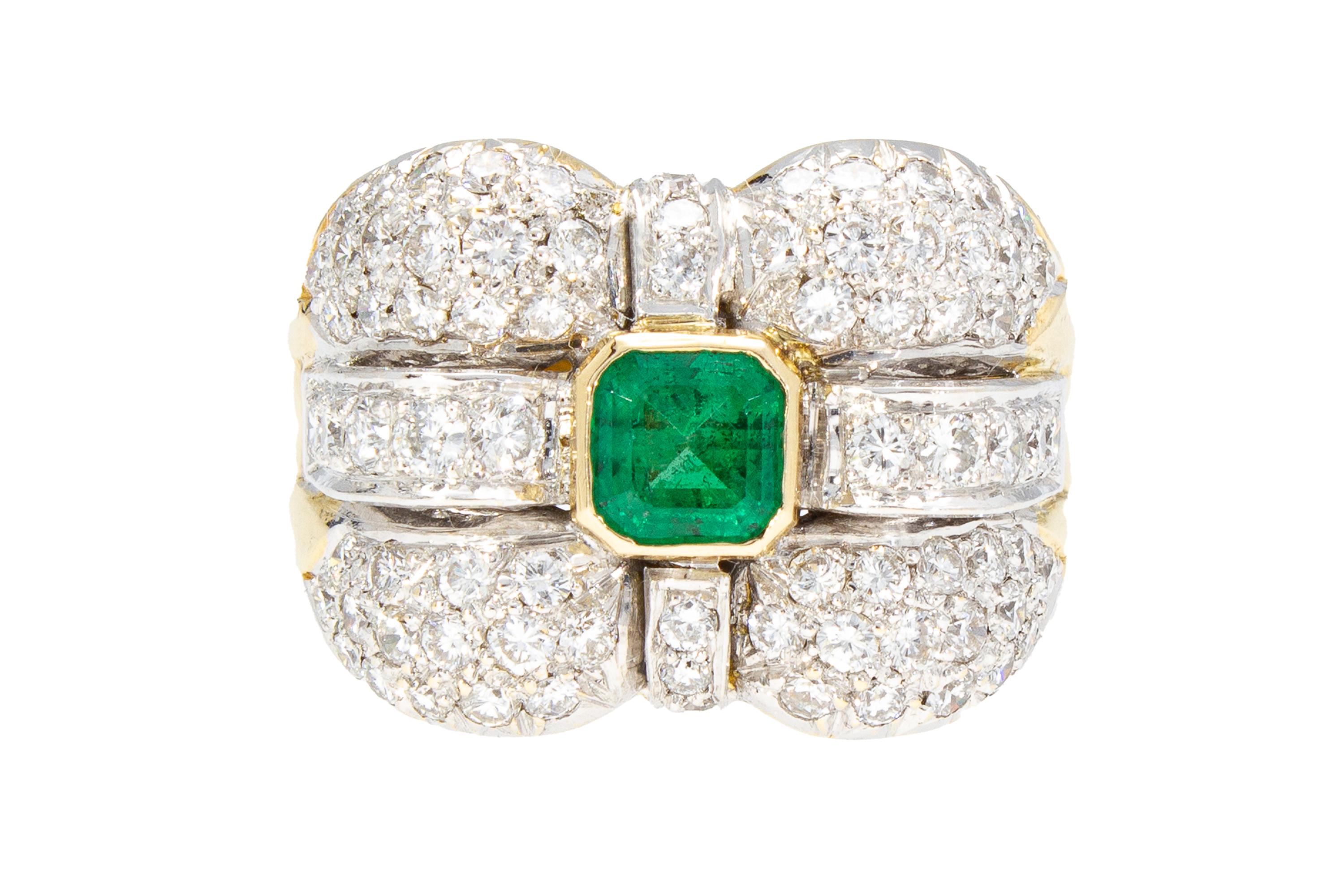 Emerald 0.70 ct, Diamonds 1.60 ct. Contemporary Band Ring.18 Kt Gold. Made Italy For Sale 8
