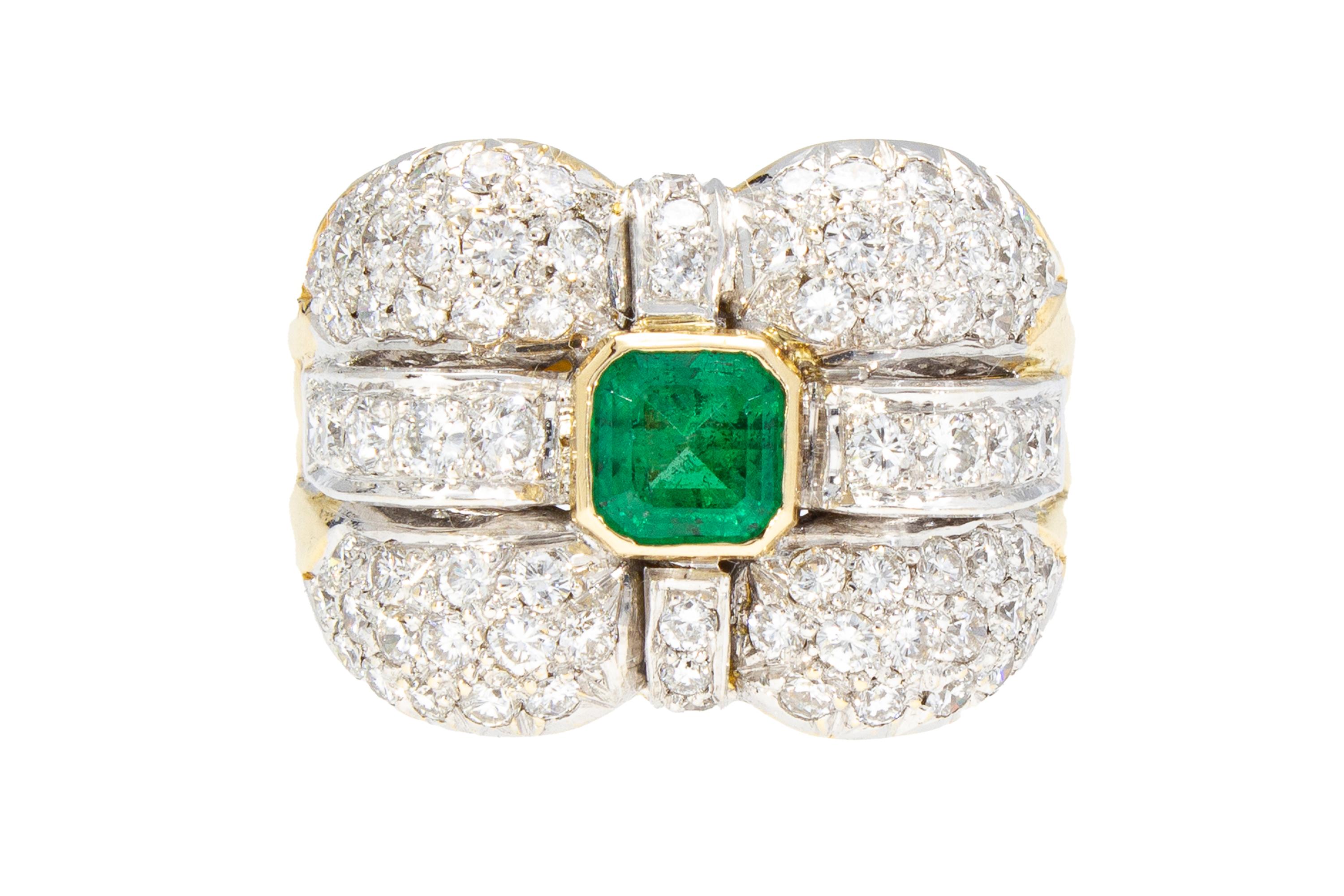 Smeraldo 0,70 ct, Diamanti 1,60 ct. Anello a fascia contemporaneo.Oro 18 Kt. Made in Italy in vendita 8