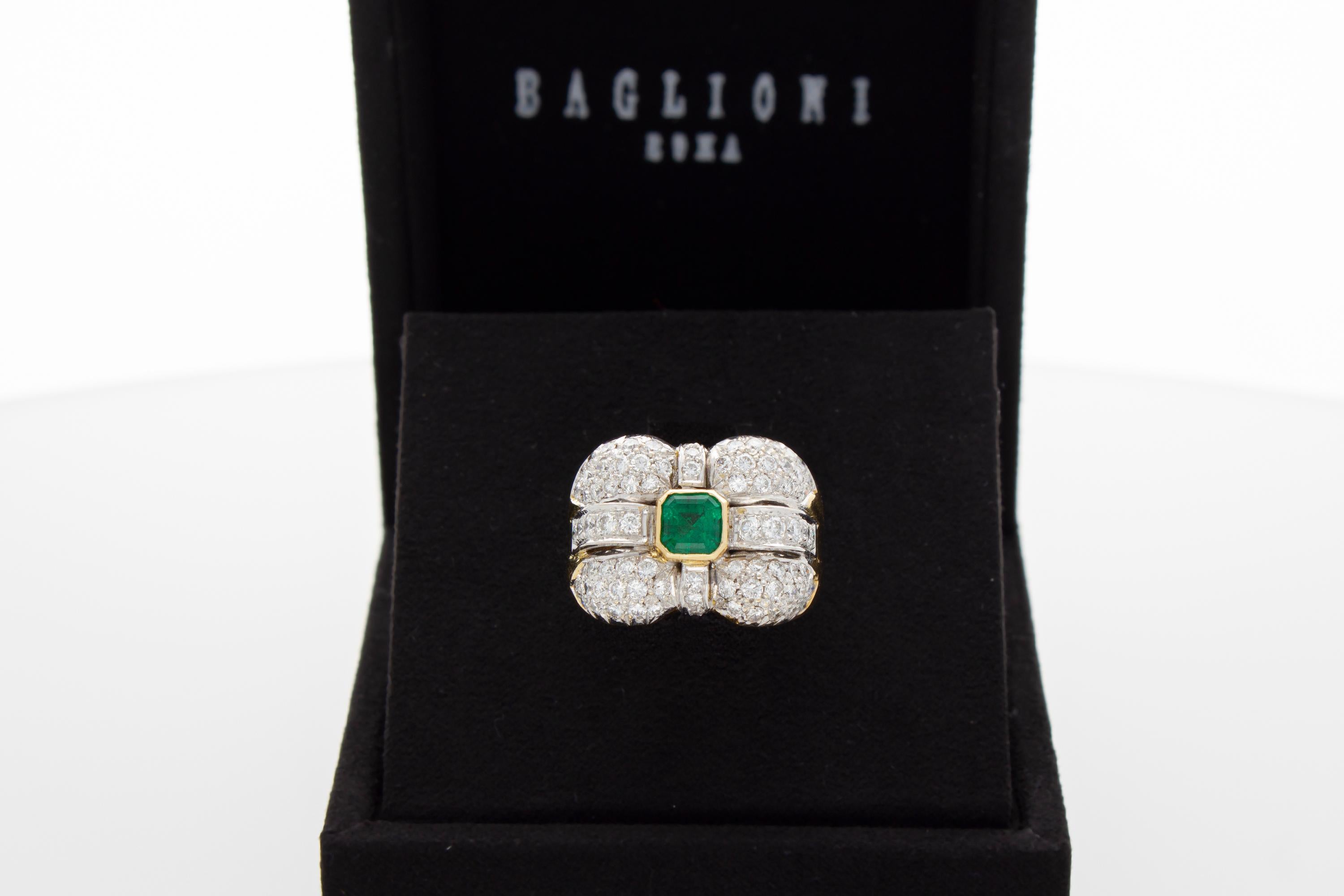 Modern Emerald 0.70 ct, Diamonds 1.60 ct. Contemporary Band Ring.18 Kt Gold. Made Italy For Sale