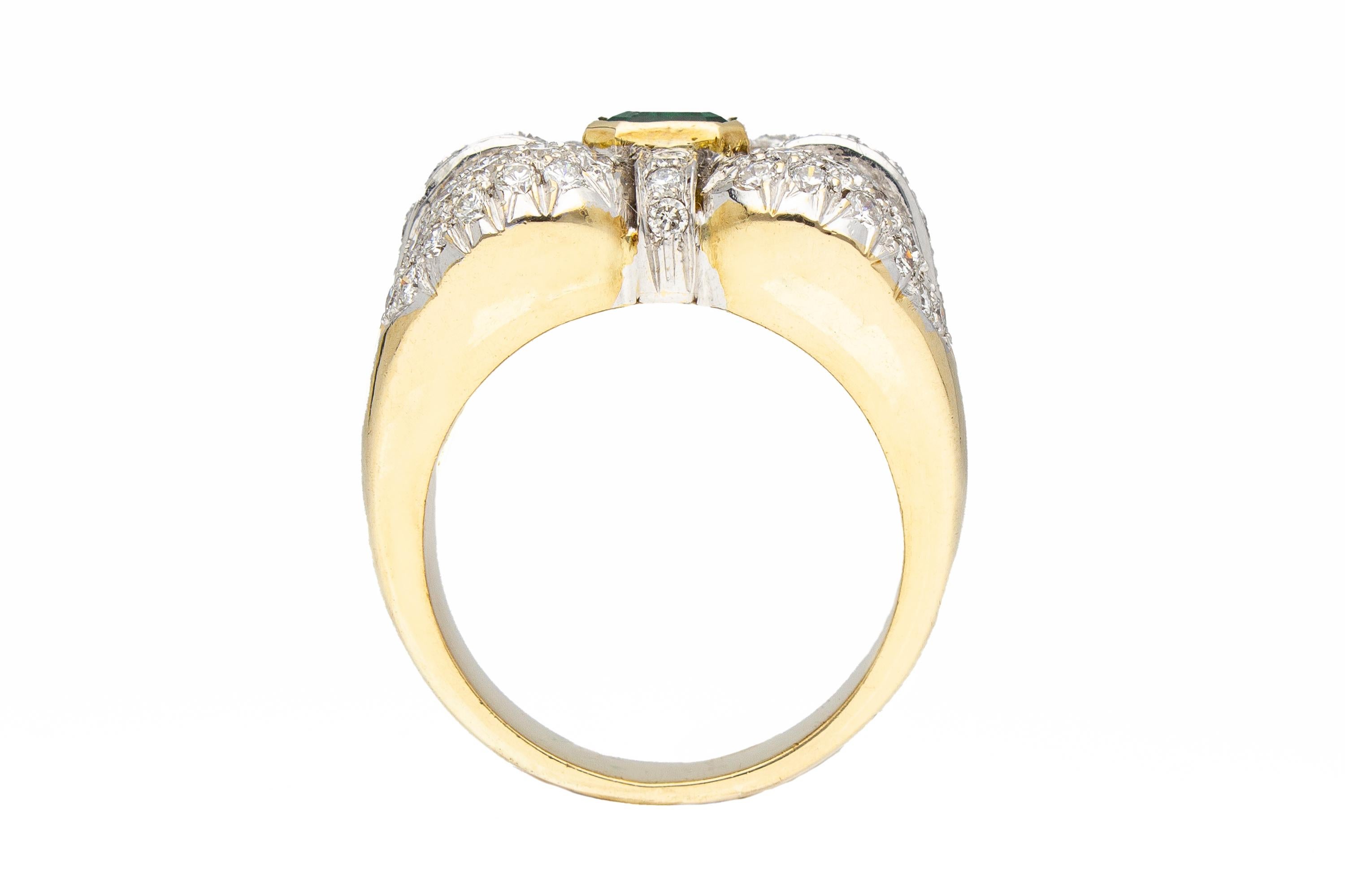 Emerald 0.70 ct, Diamonds 1.60 ct. Contemporary Band Ring.18 Kt Gold. Made Italy For Sale 2
