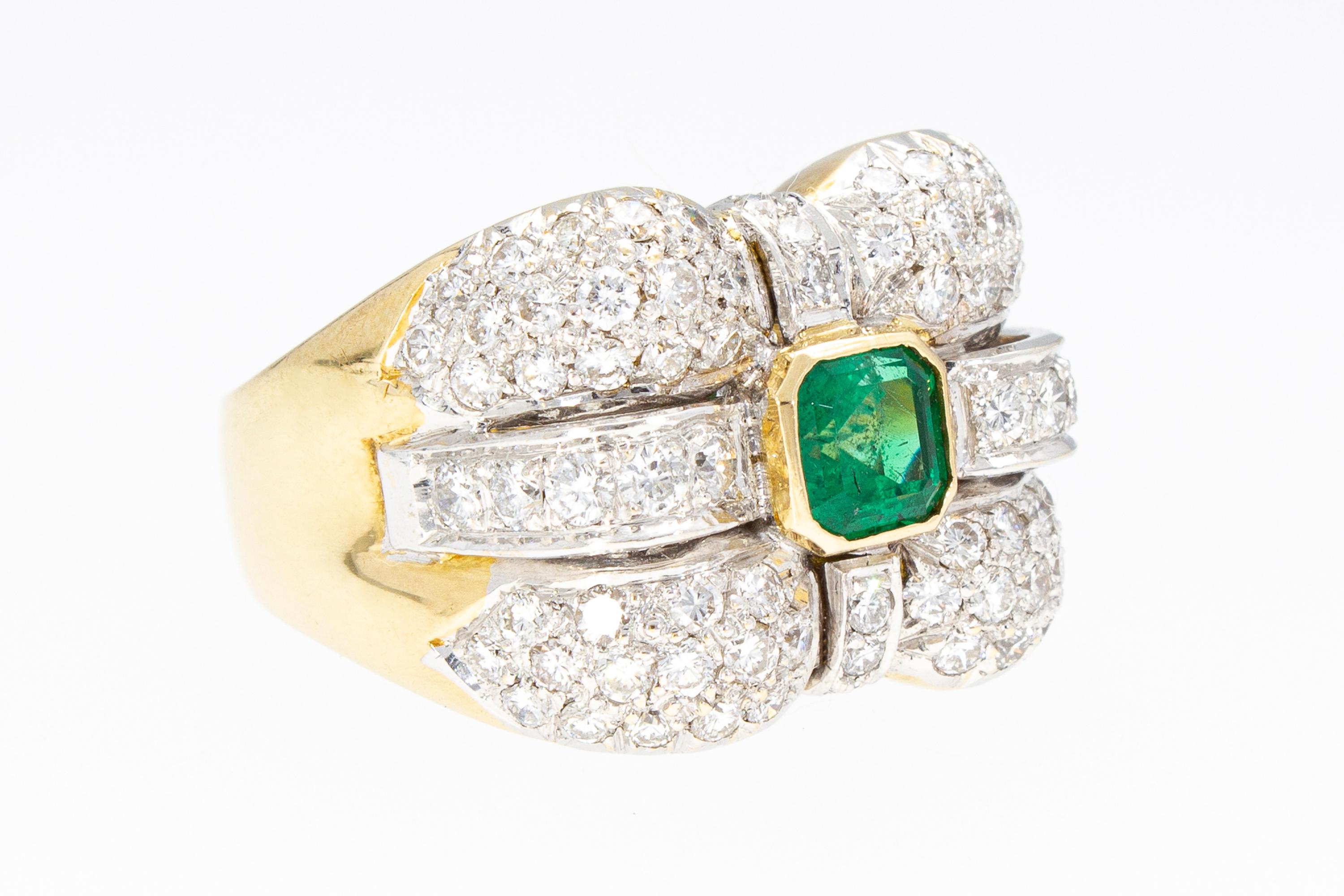 Emerald 0.70 ct, Diamonds 1.60 ct. Contemporary Band Ring.18 Kt Gold. Made Italy For Sale 3