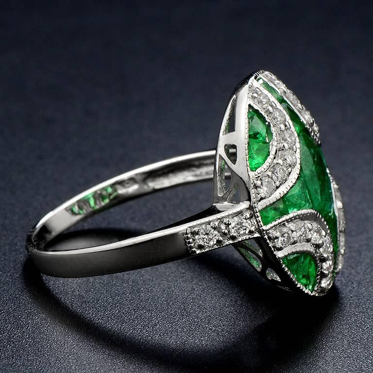 Oval Cut Emerald 1.02 Carat Diamond Cocktail Ring