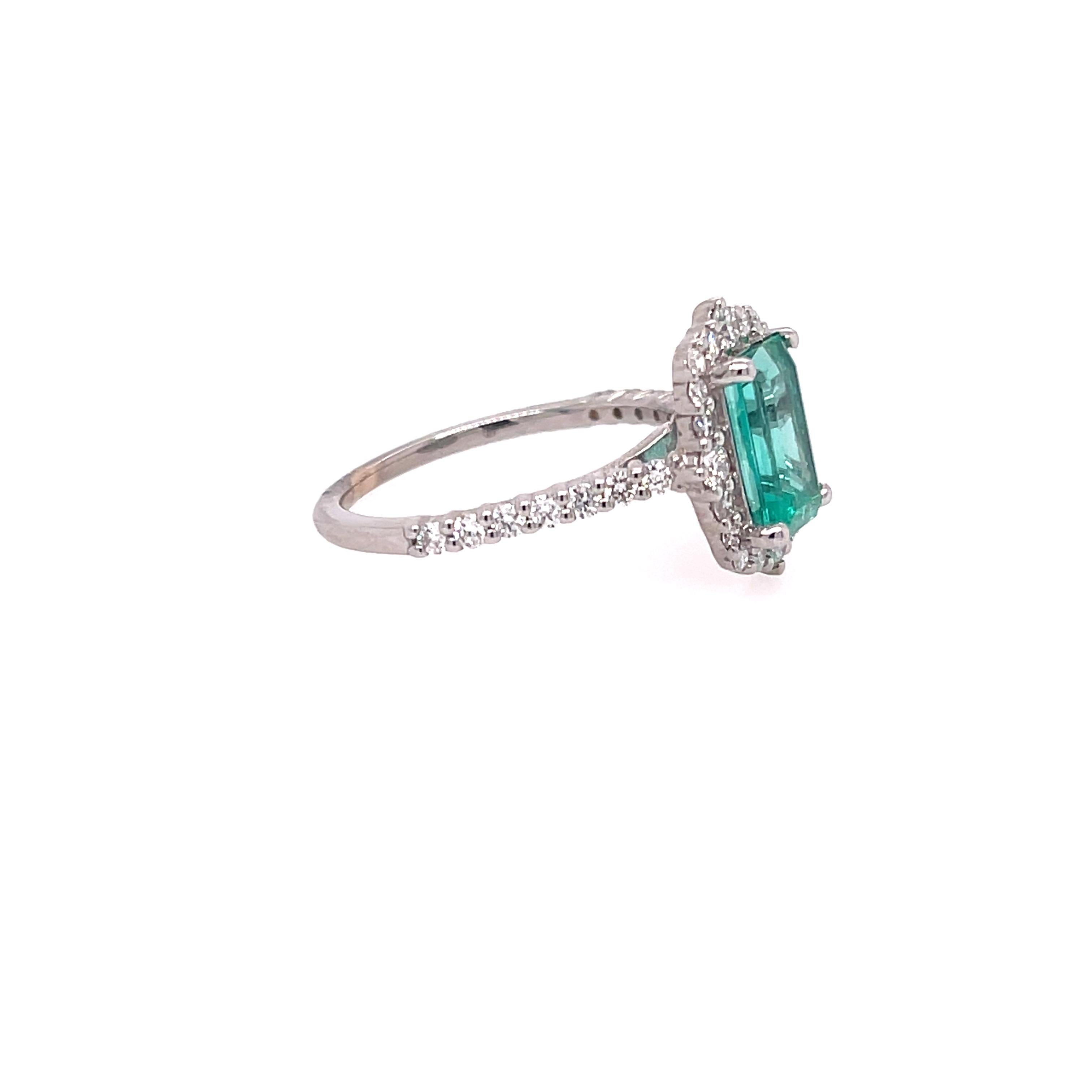 Emerald Cut Emerald '1.28ct' and Diamond '5/8ct' White Gold Ring For Sale