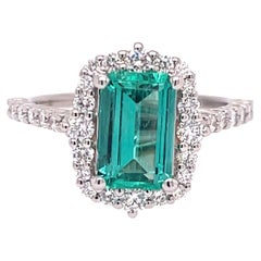 Emerald '1.28ct' and Diamond '5/8ct' White Gold Ring