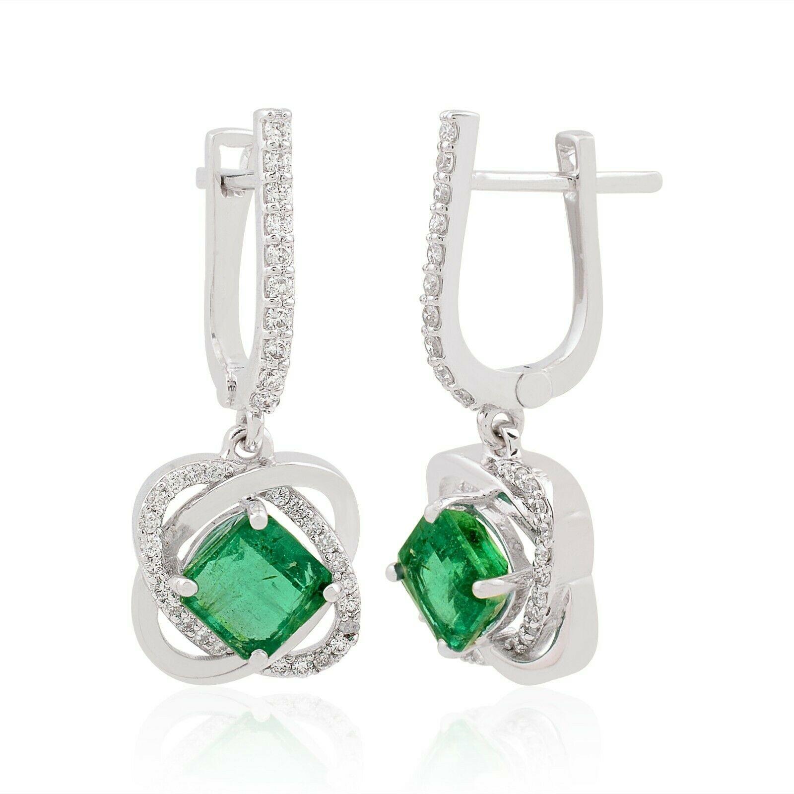 Mixed Cut Emerald 14 Karat Gold Huggie Earrings For Sale