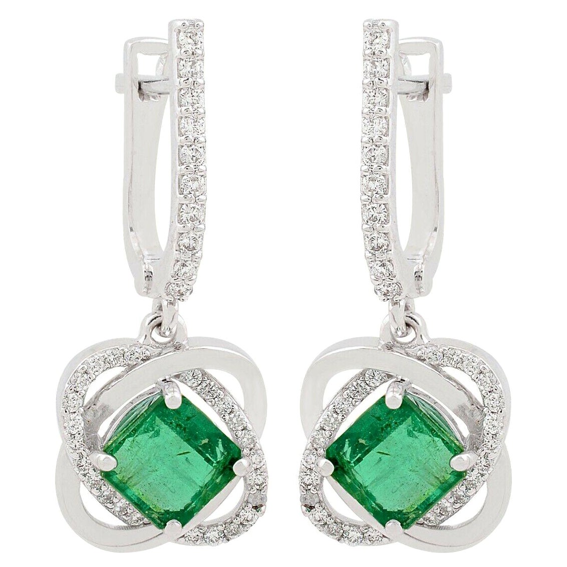 Pendientes Huggie Esmeralda de Oro de 14 Kilates