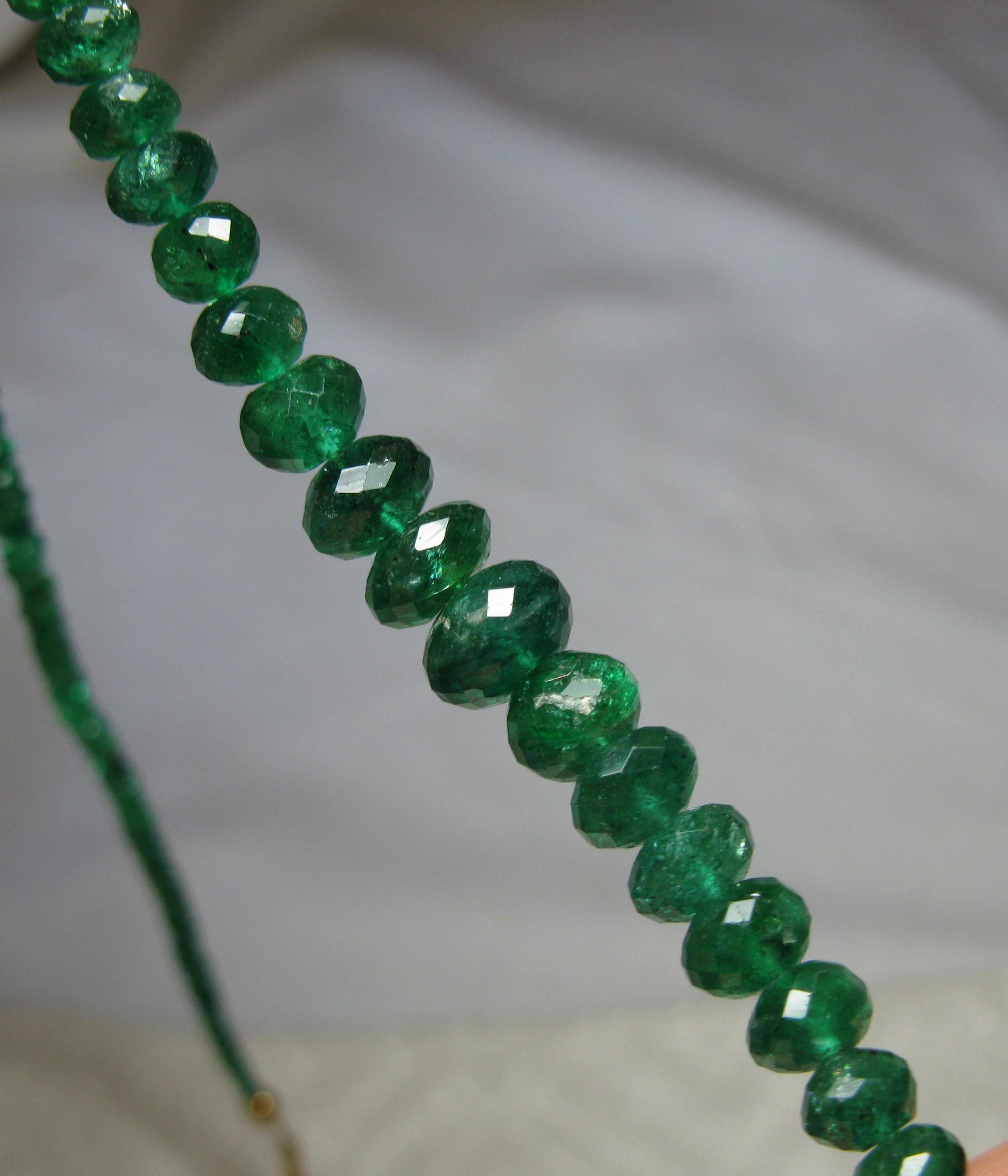 Round Cut Emerald 14 Karat Gold Necklace Graduated Faceted Natural Mined Emerald