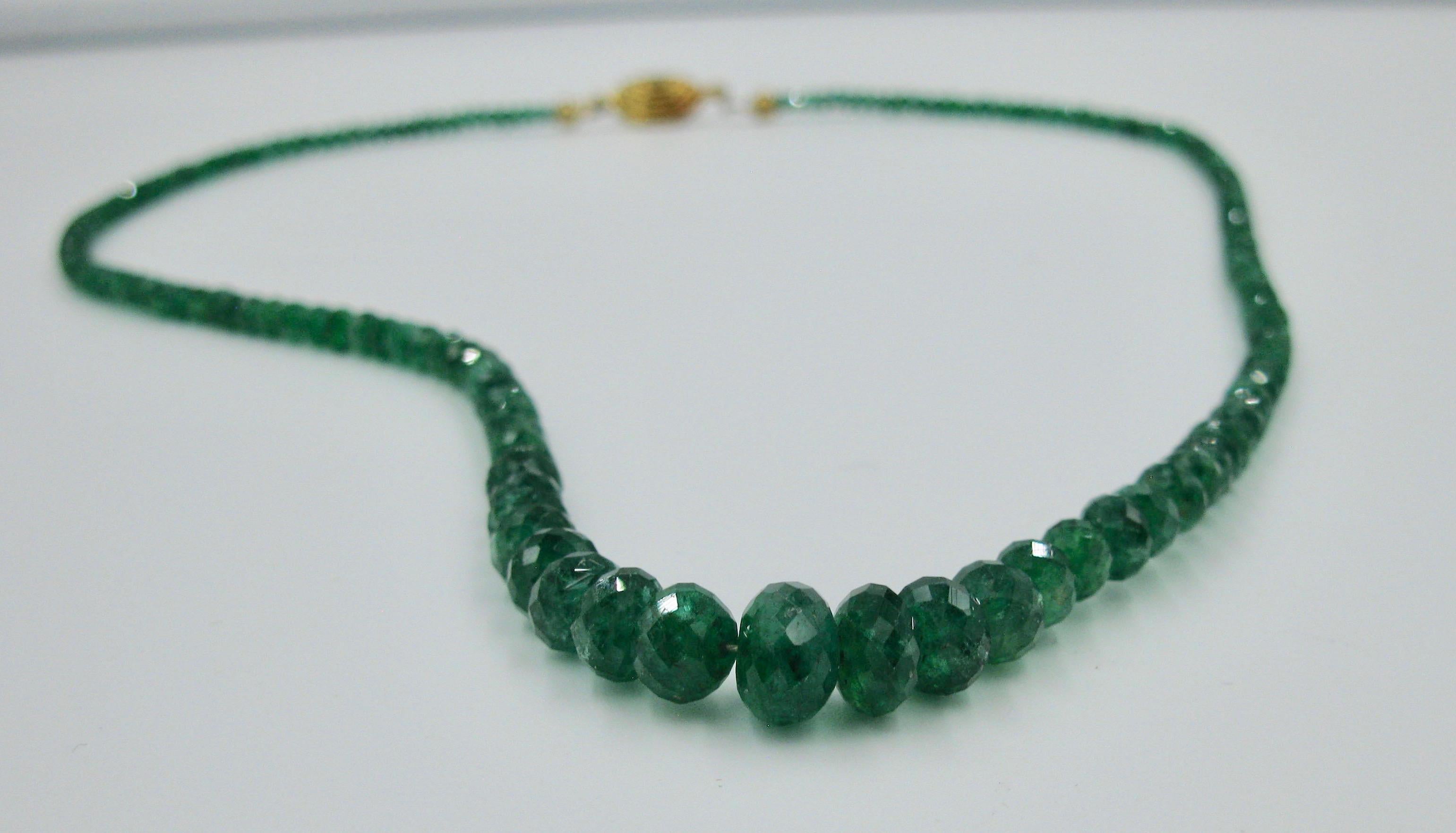 Women's Emerald 14 Karat Gold Necklace Graduated Faceted Natural Mined Emerald