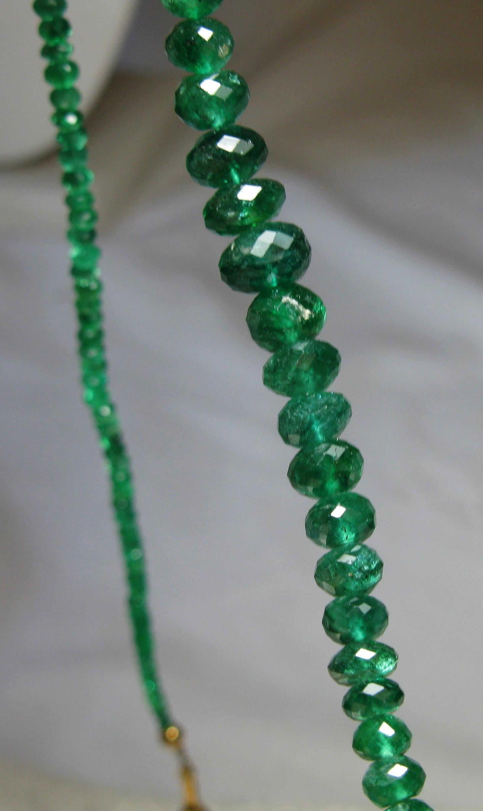 Emerald 14 Karat Gold Necklace Graduated Faceted Natural Mined Emerald 1