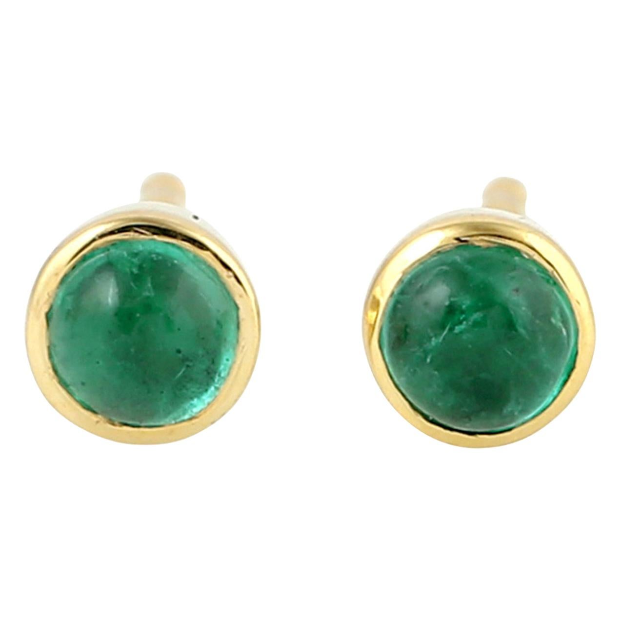 Emerald 14 Karat Gold Round Stud Earrings