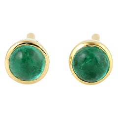 Emerald 14 Karat Gold Round Stud Earrings