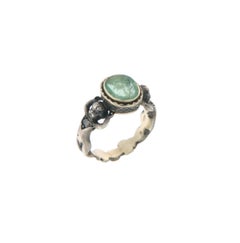 Emerald 14 Karat Yellow Gold And Silver Cocktail Ring