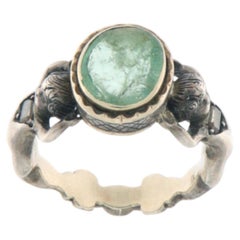 Emerald 14 Karat Yellow Gold And Silver Cocktail Ring