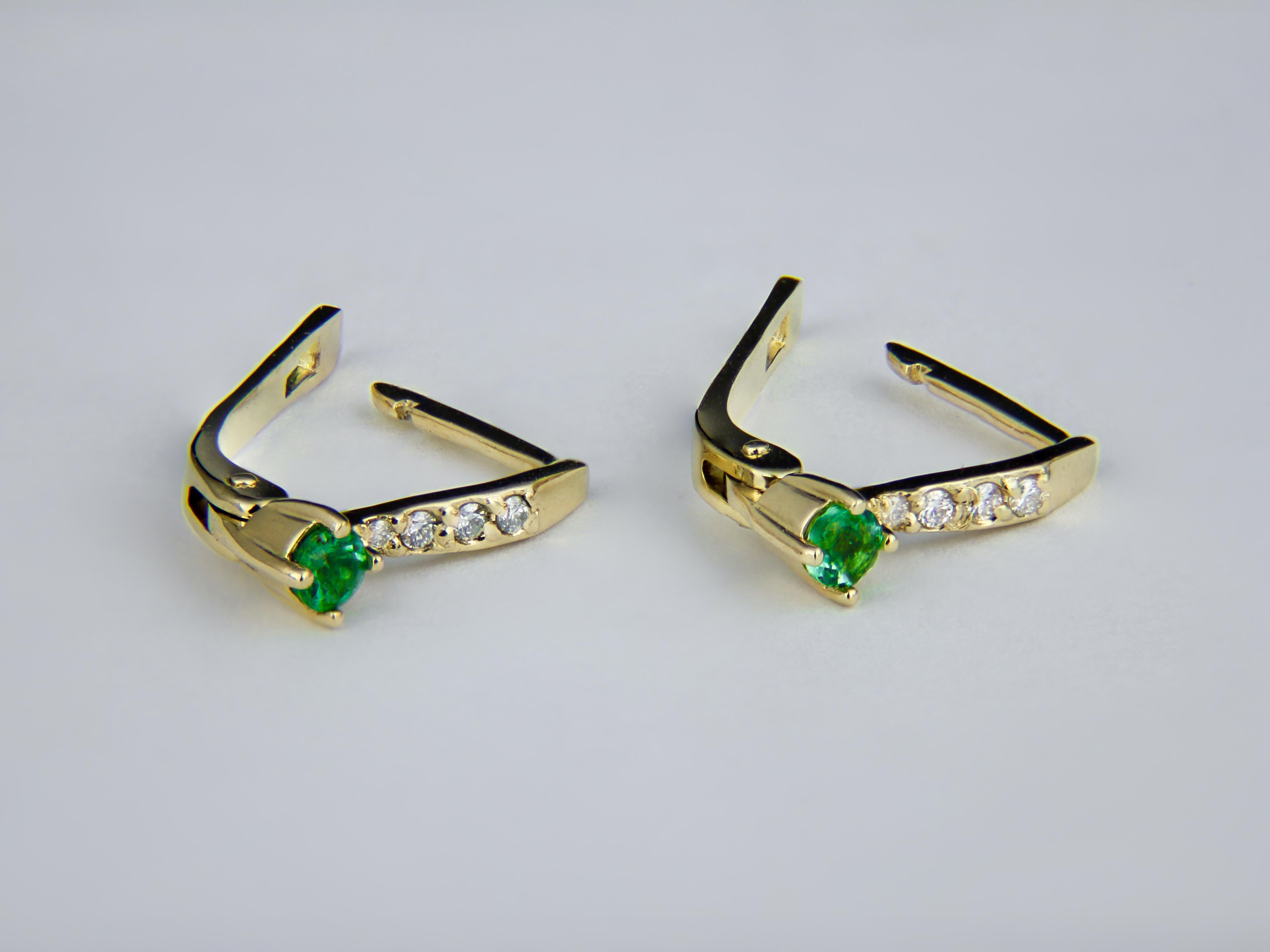 Emerald 14k Gold Earrings, Tiny Emerald Earrings For Sale 1