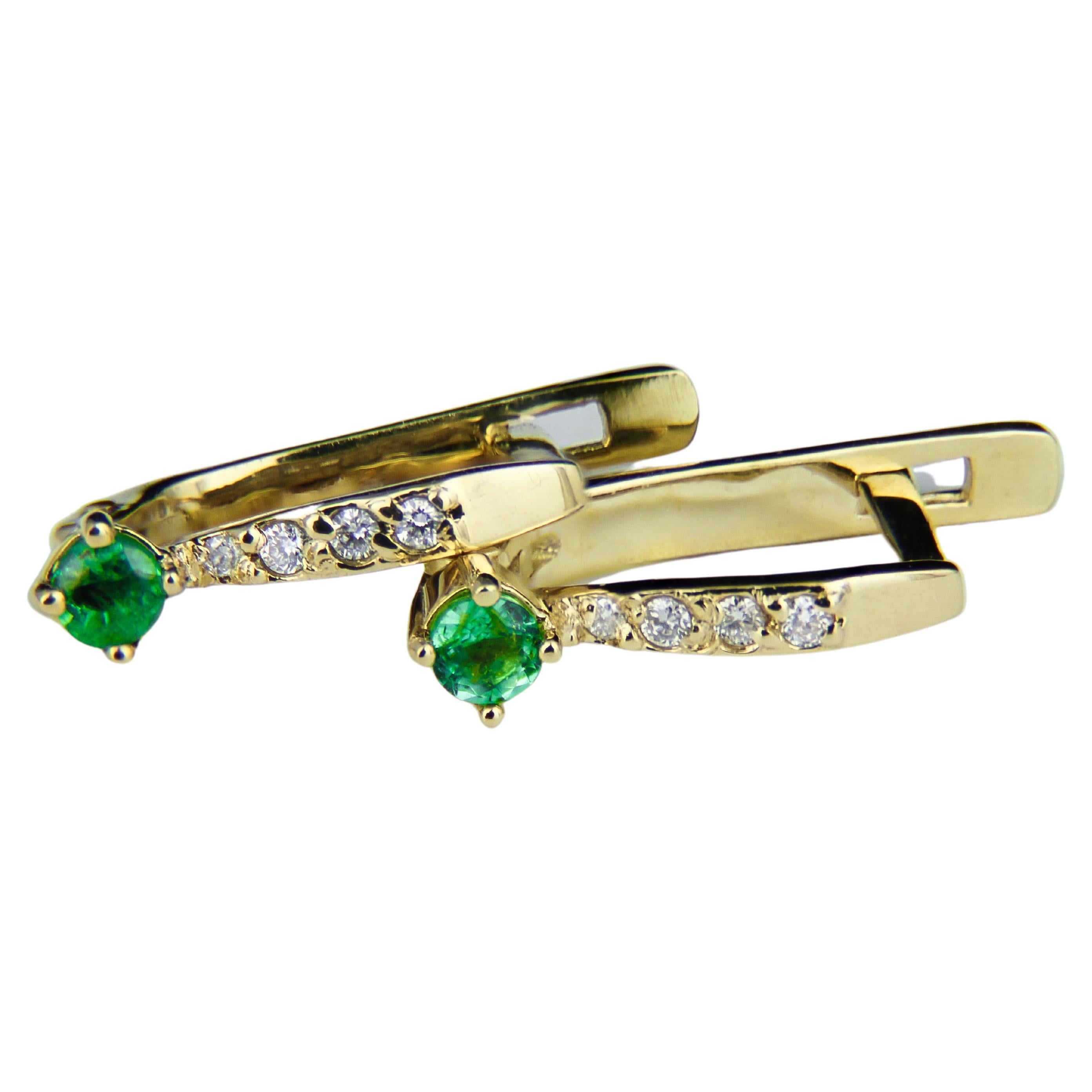 Emerald 14k Gold Earrings, Tiny Emerald Earrings For Sale