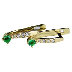 Pendientes Esmeralda Oro 14k, Pendientes Esmeralda Minúscula