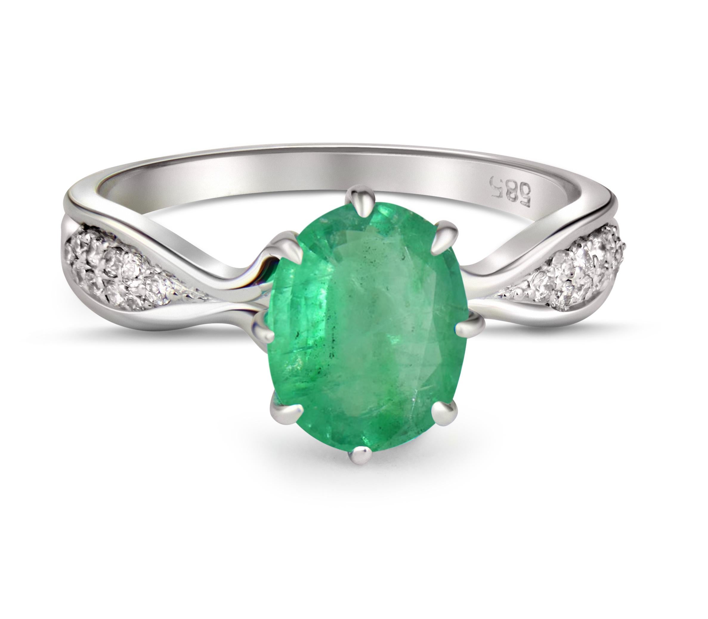 For Sale:  Emerald 14k Gold Ring, Oval Emerald Ring, Emerald Gold Ring 2
