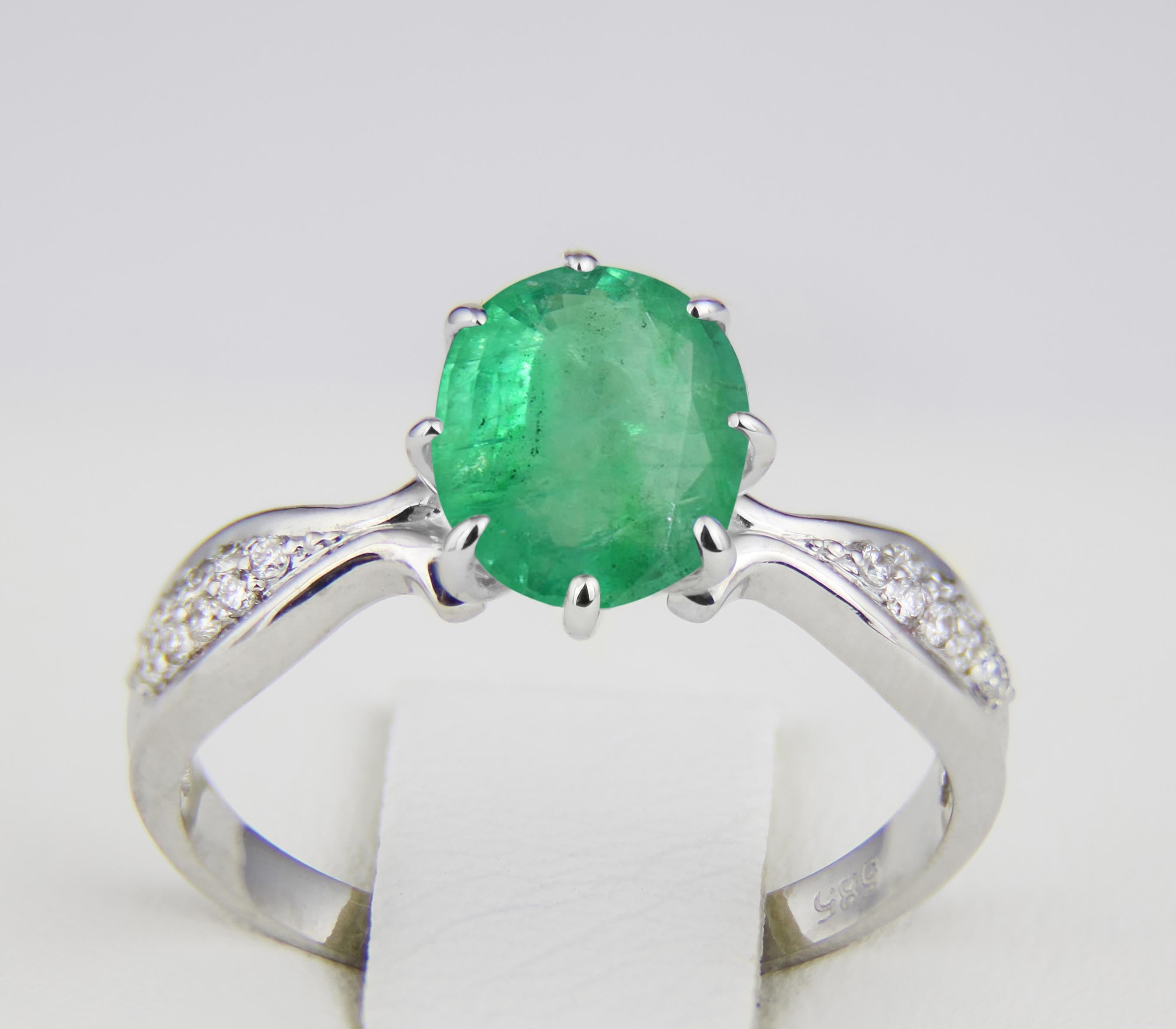 For Sale:  Emerald 14k Gold Ring, Oval Emerald Ring, Emerald Gold Ring 3