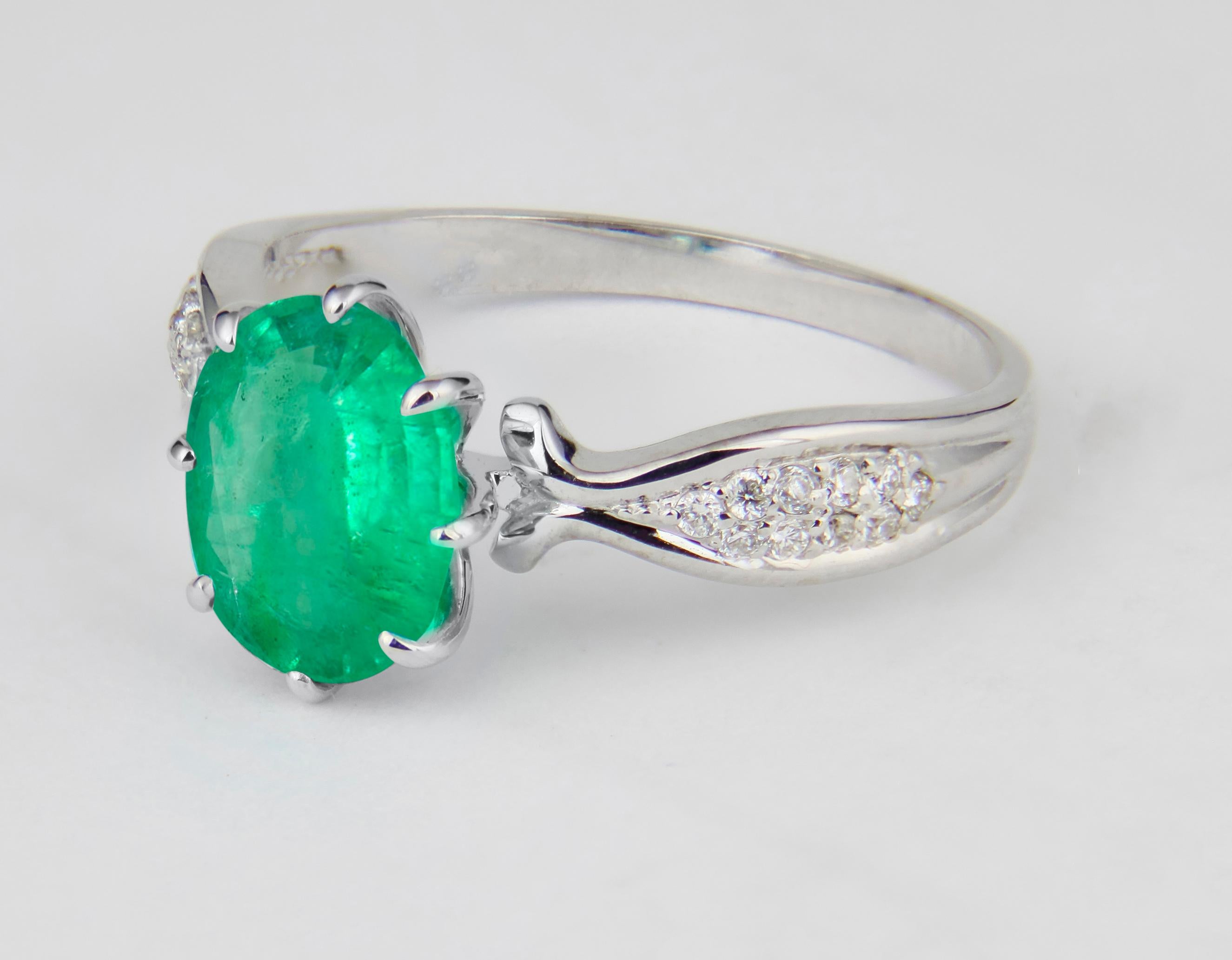 Im Angebot: Smaragd 14k Gold Ring, ovaler Smaragdring, Smaragd-Goldring () 4