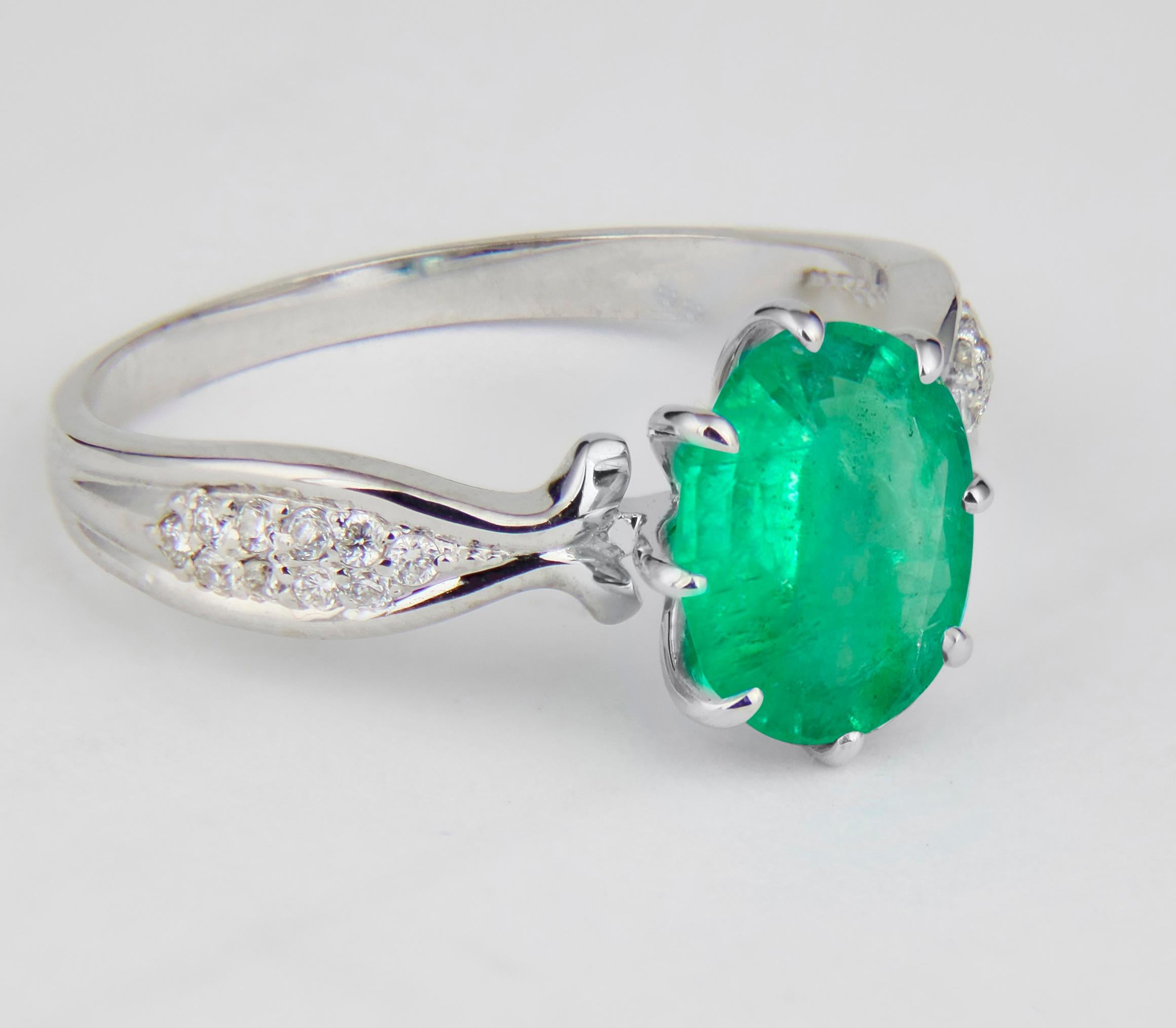 Emerald 14k Gold Ring, Oval Emerald Ring, Emerald Gold Ring In New Condition For Sale In Istanbul, TR