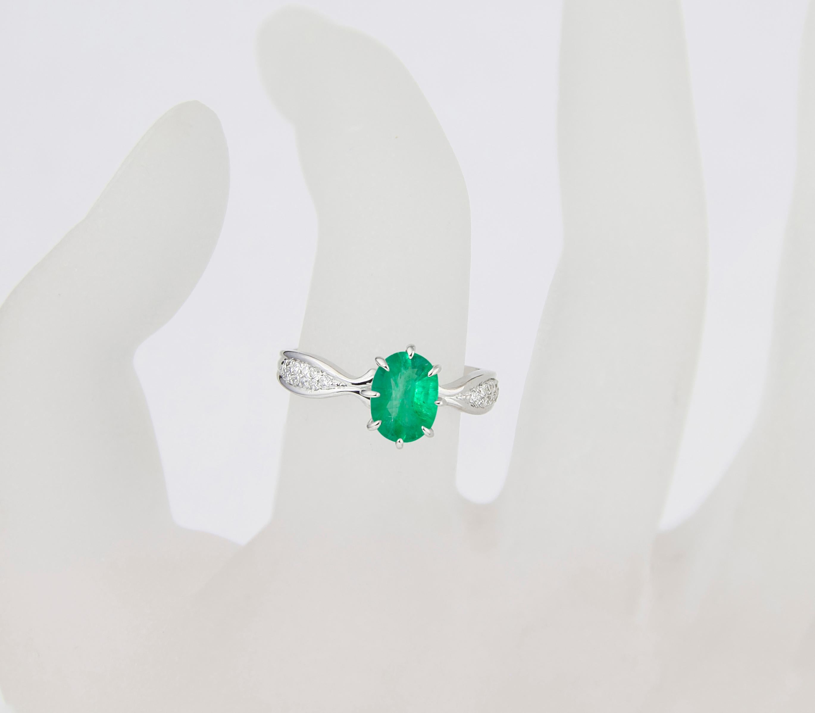 For Sale:  Emerald 14k Gold Ring, Oval Emerald Ring, Emerald Gold Ring 6