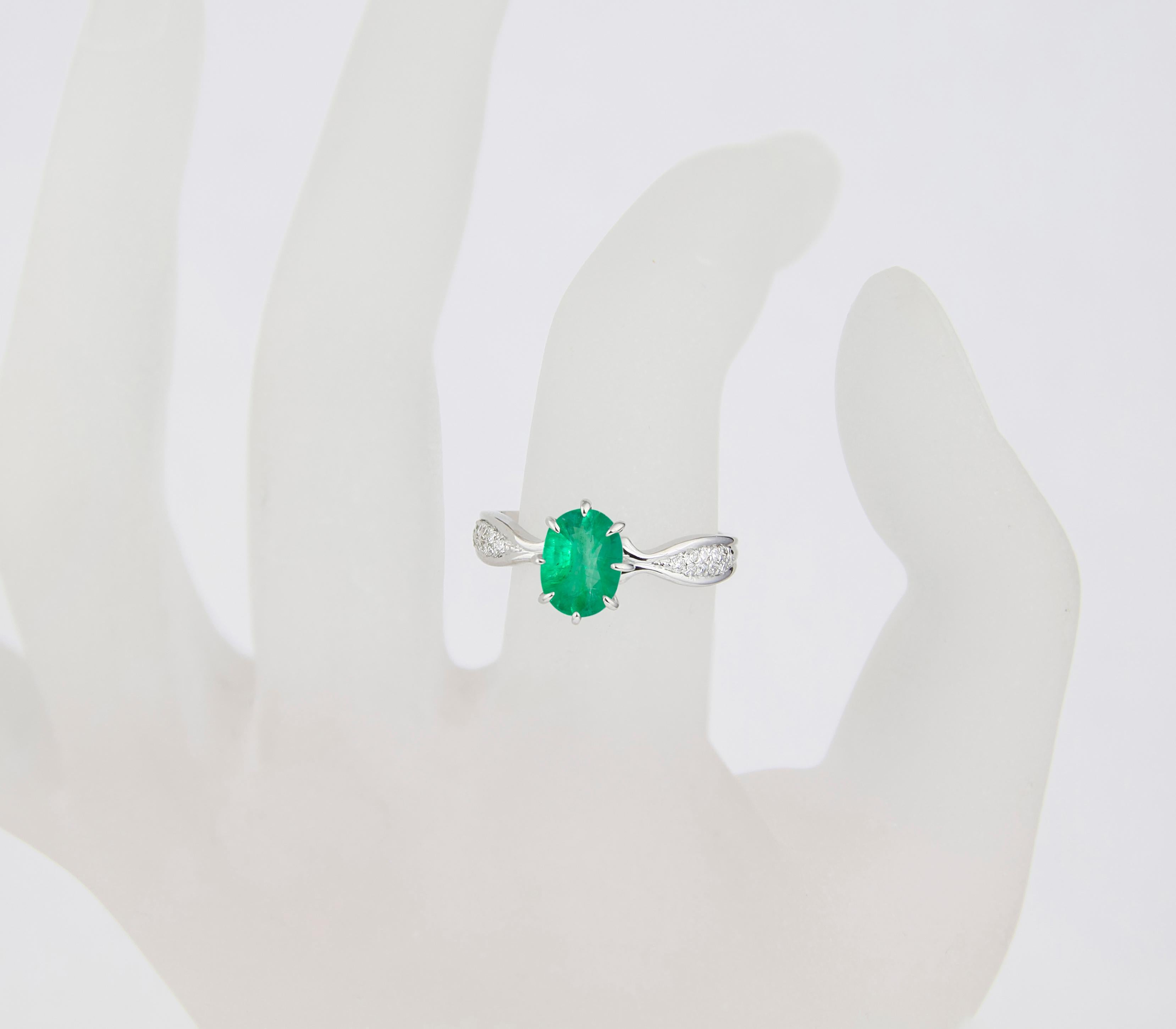 For Sale:  Emerald 14k Gold Ring, Oval Emerald Ring, Emerald Gold Ring 7