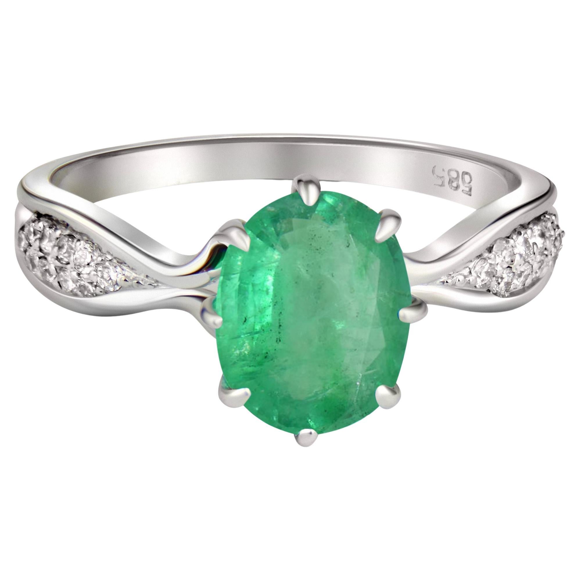For Sale:  Emerald 14k Gold Ring, Oval Emerald Ring, Emerald Gold Ring