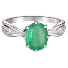 Emerald 14k Gold Ring, Oval Emerald Ring, Emerald Gold Ring