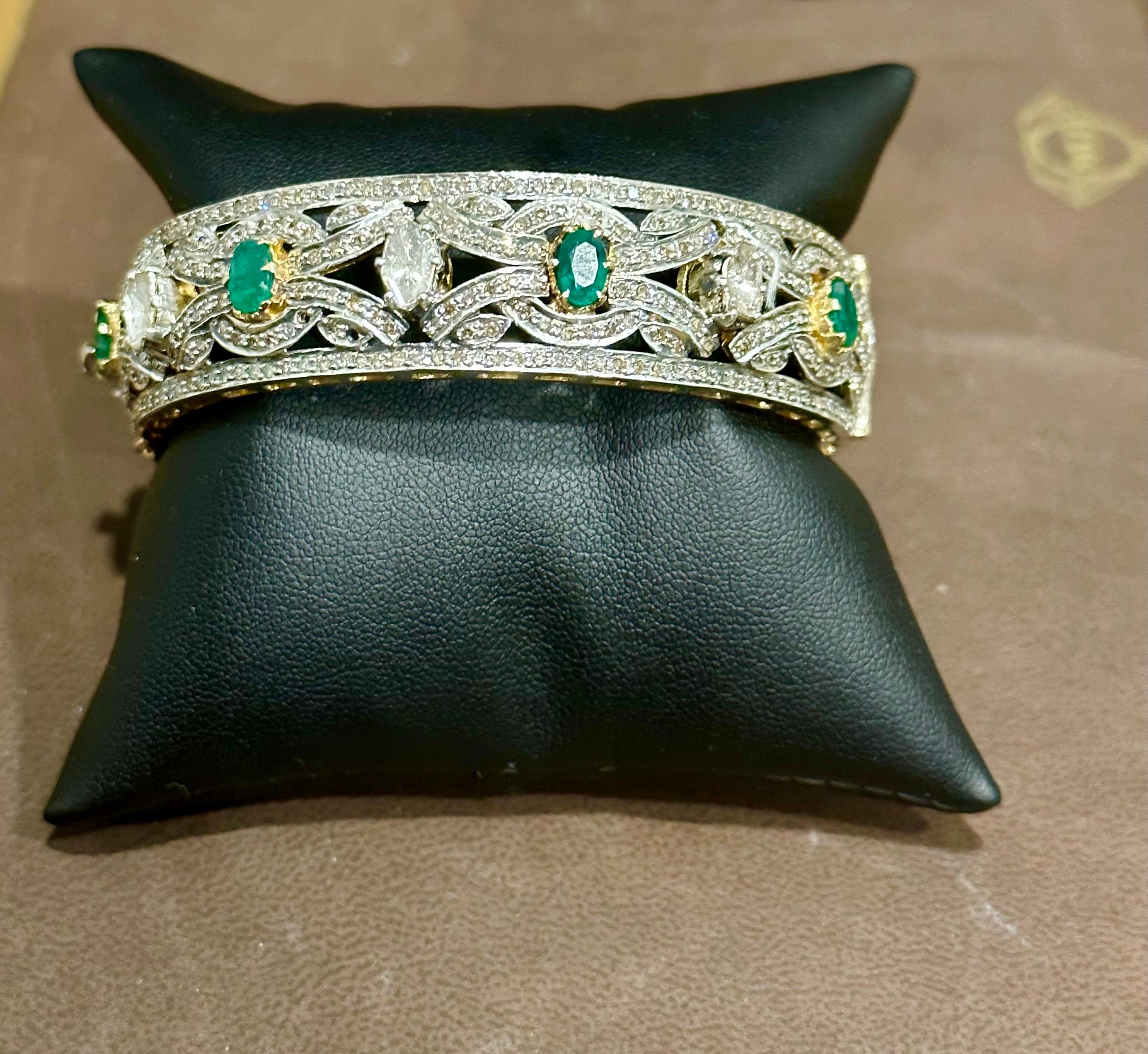 Emerald &15 Ct Diamond Polki Bangle /Bracelet in 18 Kt Yellow Gold & Silver 56Gm 3