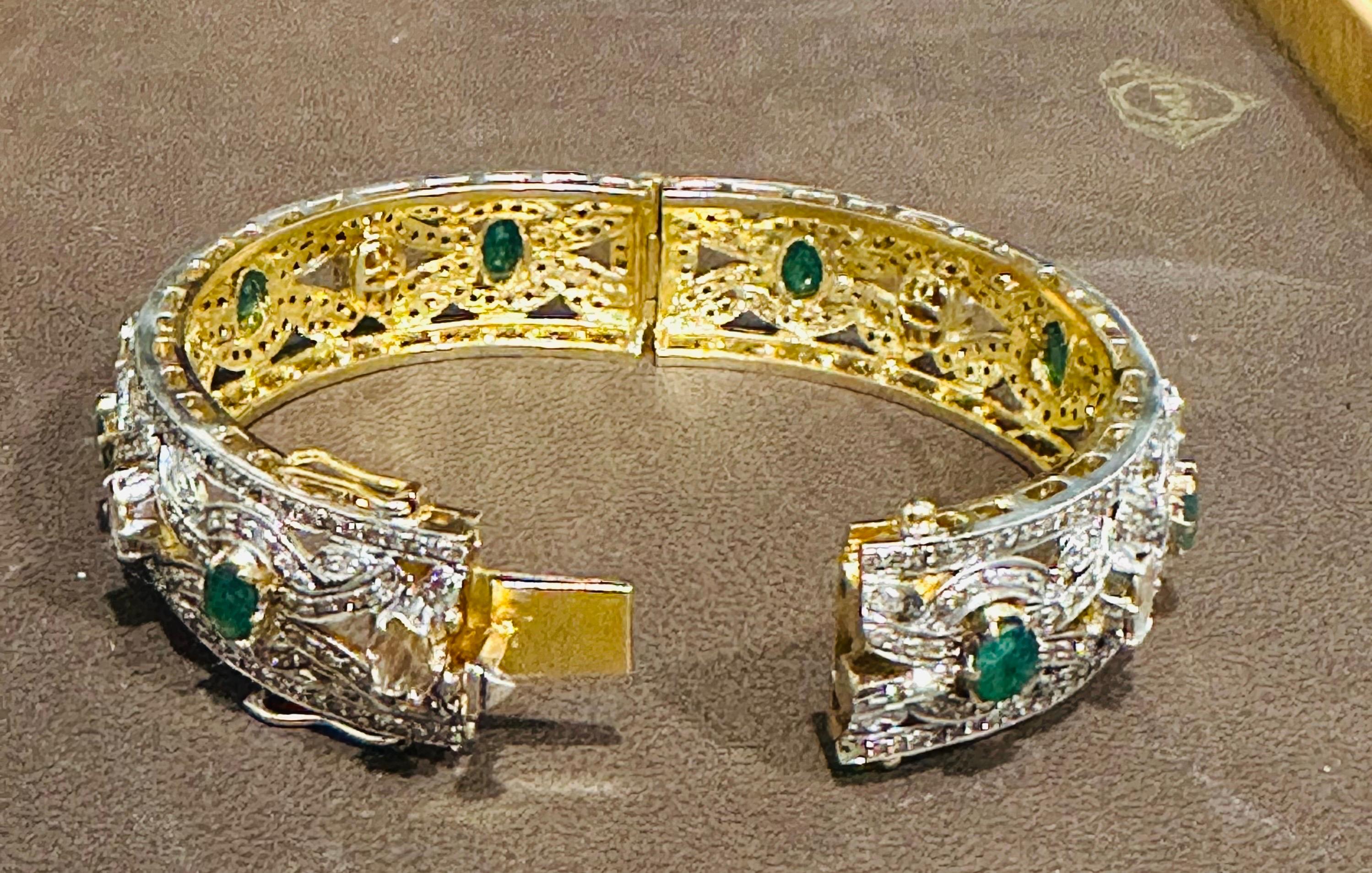 Emerald &15 Ct Diamond Polki Bangle /Bracelet in 18 Kt Yellow Gold & Silver 56Gm 5