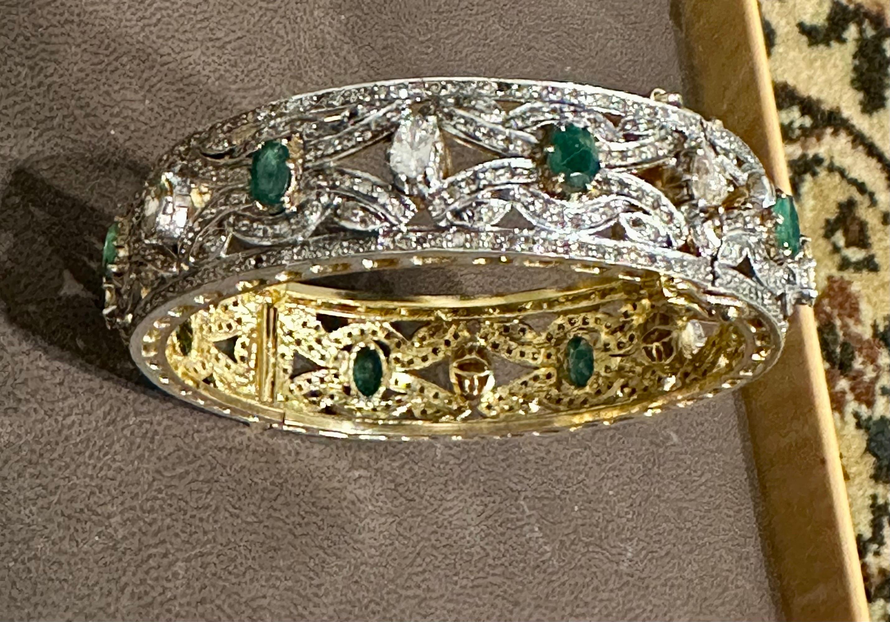 Emerald &15 Ct Diamond Polki Bangle /Bracelet in 18 Kt Yellow Gold & Silver 56Gm 7