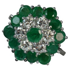Vintage Emerald 1.50 Carat Diamond 18 Carat White Gold Large Cluster Ring