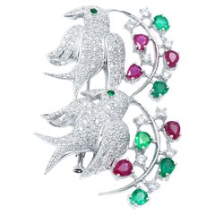 Esmeralda 1,56Cttw Rubí 2,04Cttw Diamante 1,92Cttw Broche Oro Blanco 18K