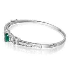 Emerald 1.57Cttw and Diamond 1.77Cttw Bangle Bracelet 18K White Gold