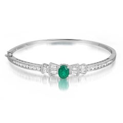 Emerald 1.57Cttw and Diamond 1.77Cttw Bangle Bracelet 18K White Gold