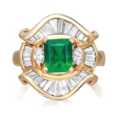Emerald 1.5Cttw And Diamond 1.5Cttw Cocktail Ring 18K Yellow Gold Size 5.75