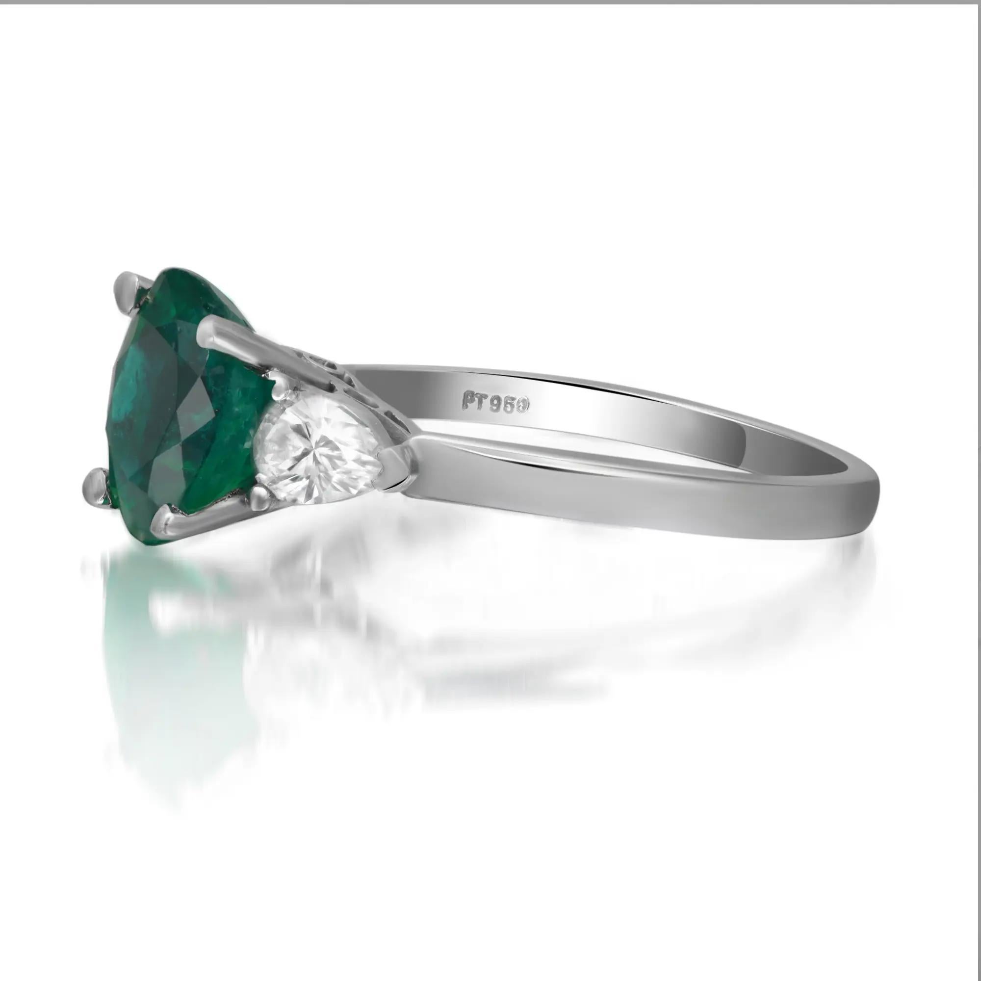 Taille ovale Bague de fiançailles émeraude 1.65Cttw et diamant 0.66Cttw Platine Taille 6 en vente