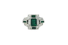 Emerald 1.66 Carat, Emerald 0.33 Carat, Diamond 0.37 Carat Ring in 18 Karat Gold
