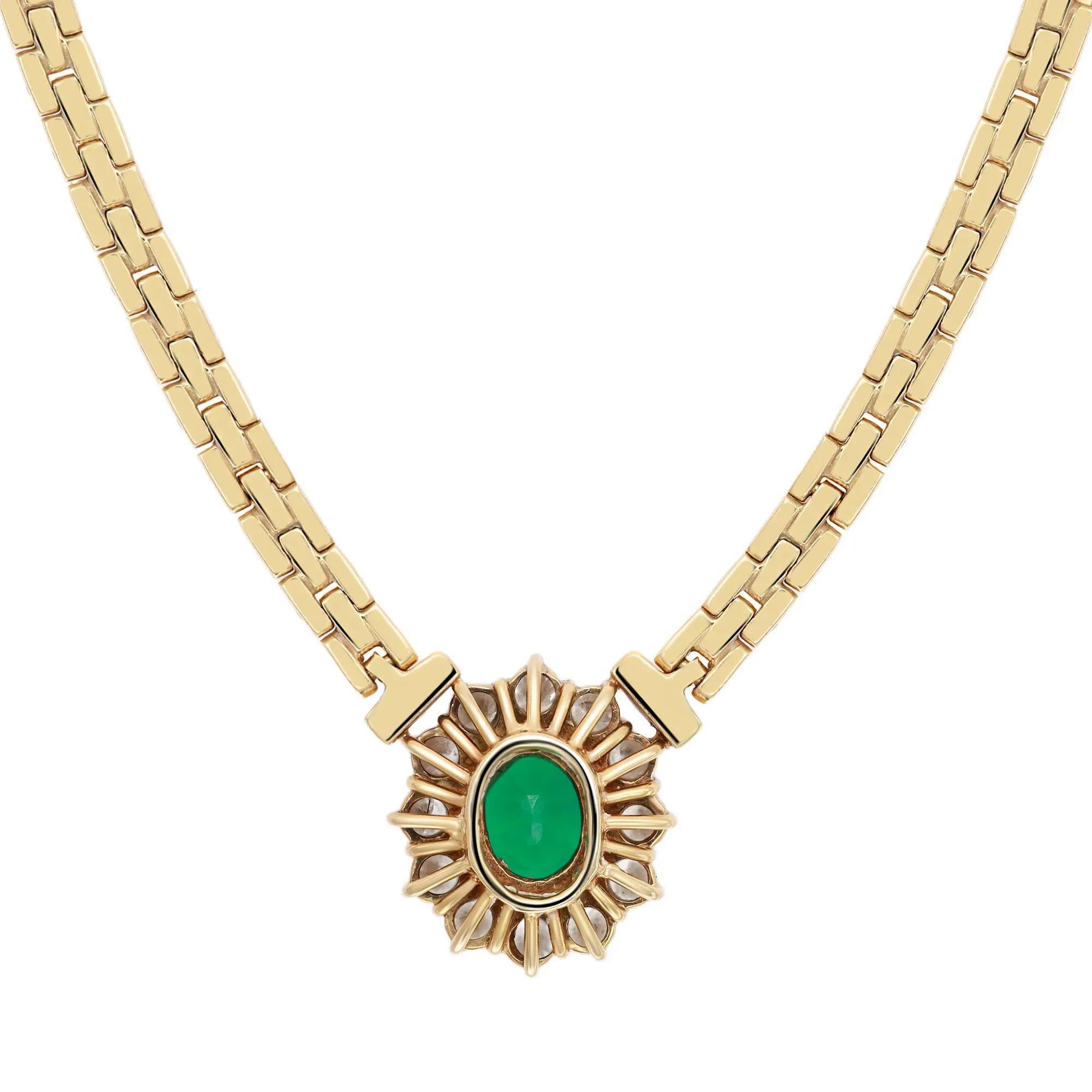 Moderne Collier à chaîne plate carrée en or jaune 18 carats avec émeraudes 1,75 carat et diamants 0,85 carat en vente