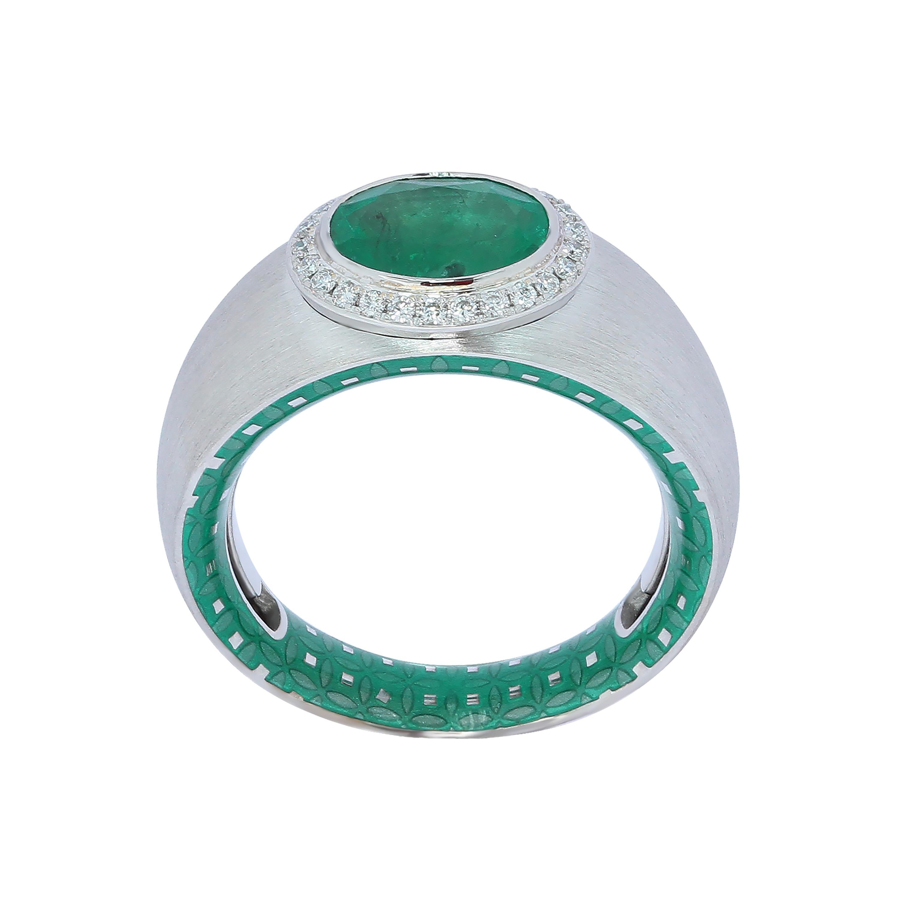 Emerald 1.78 Carat Diamond Enamel 18 Karat White Gold Ring
Please take a look at one of our trade mark texture in Kaleidoscope Collection - 