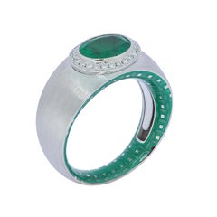 Esmeralda 1,78 Quilates Diamante Esmalte Anillo Oro Blanco 18 Quilates